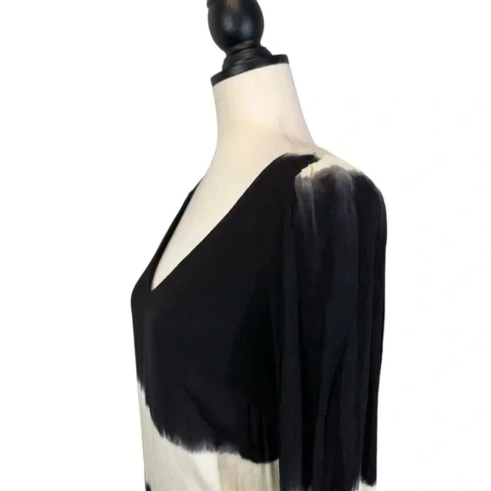 Anthropologie Floreat Ink Wash Tie Dye Dress V-Neck 3/4 Sleeve Black, Size 2 - Picture 6 of 15